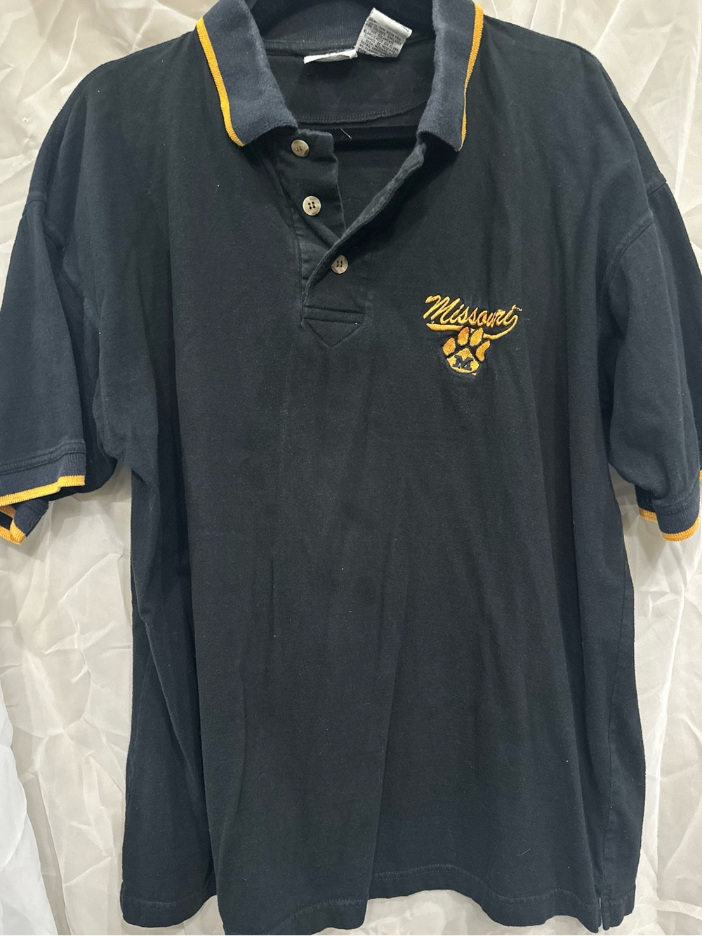 Pro Edge Black Polo with Gold Trim and Missouri Mizzou Tigers + Paw Embroidery